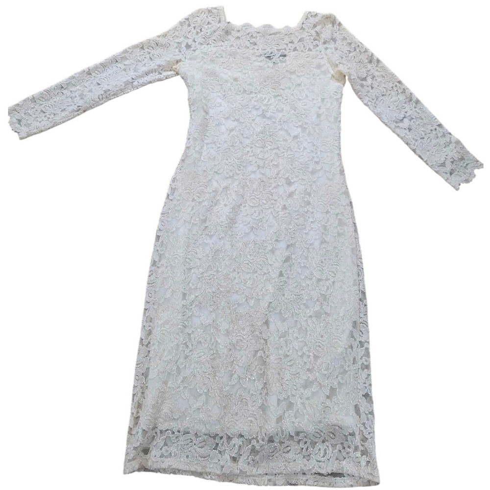 ONYX Nite White Lace Sheath Dress Long Sleeve Formal Event Size 4‎